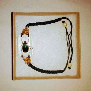 Scarab Beetle Bracelet: Real Insect in Acrylic Resin.  Iridescent Green. New